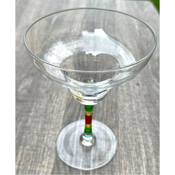 Whimsical Clear Glass Margarita Glasses Rainbow Hand Painted Stem-Set of 2 - Picture 2 of 5